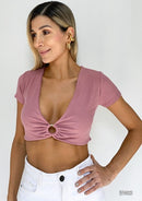 Crop Top Manga Corta Escote En Espalda