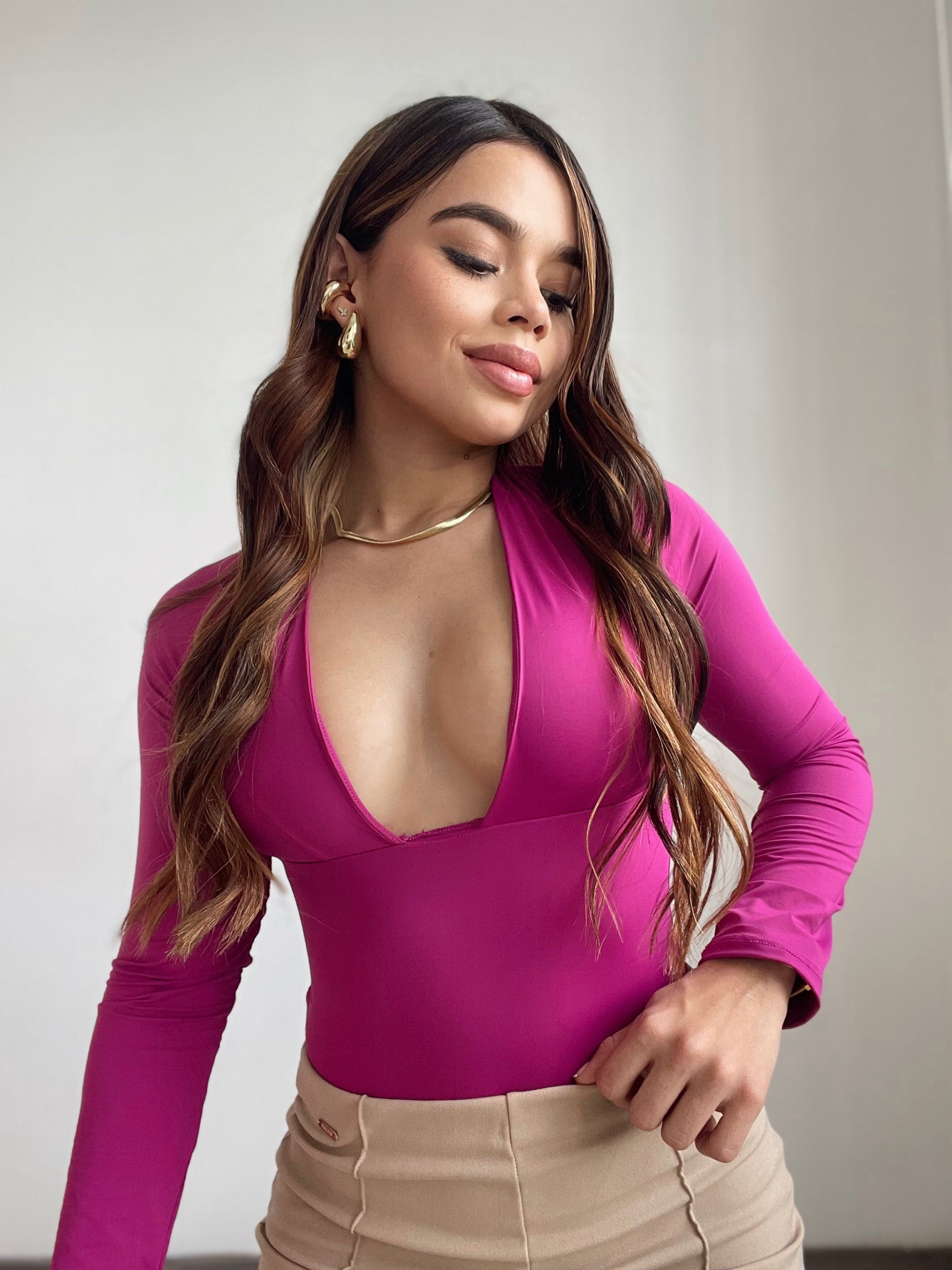 Body Manga Larga Cuello V