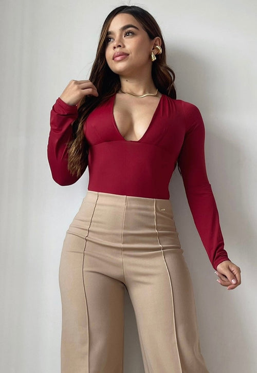 Body Manga Larga Cuello V