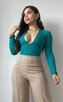 Body Manga Larga Cuello V