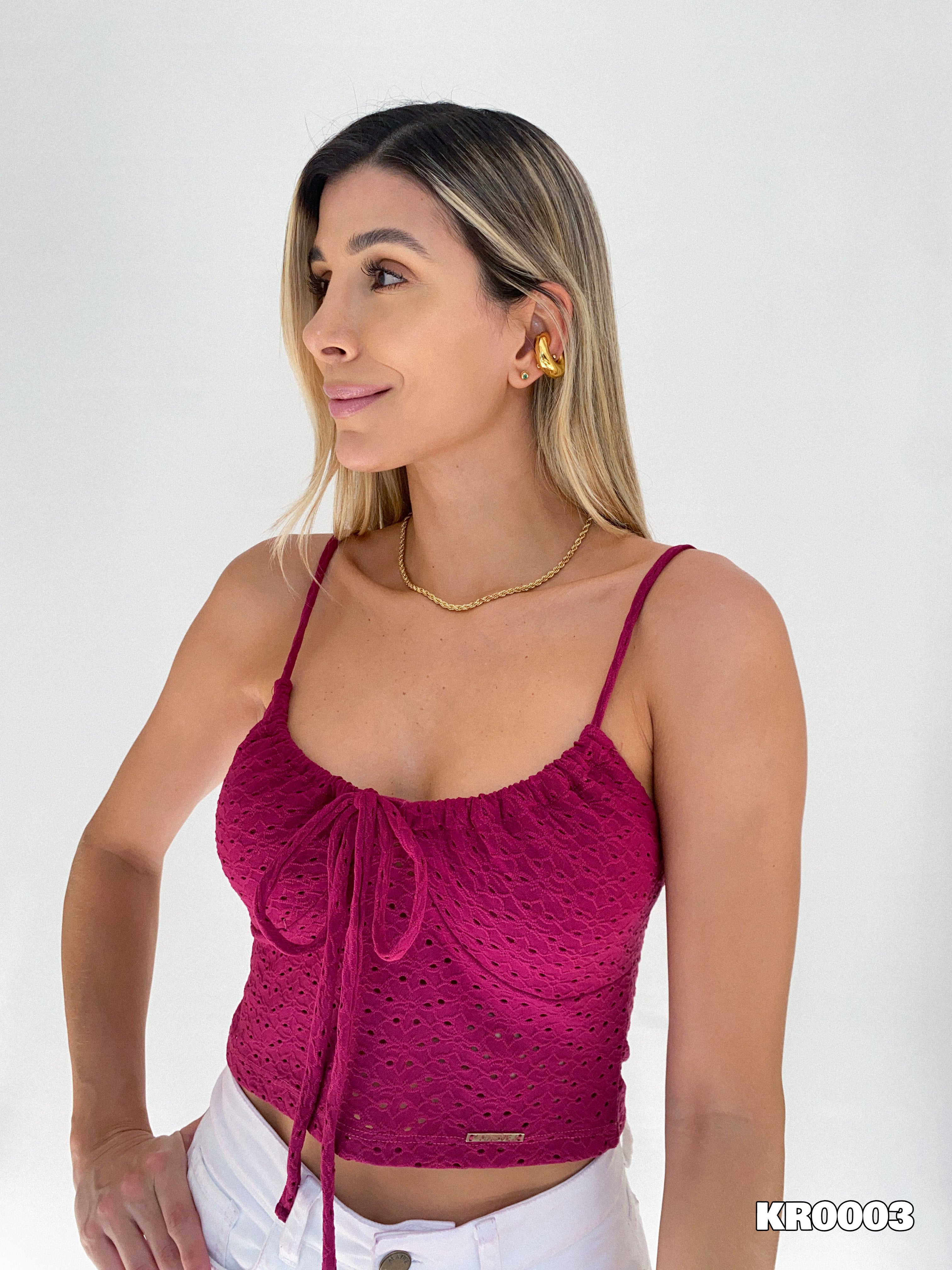 Blusa Tiras Copas Amarrar Hoja Rota