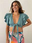 Blusa Corta De Amarrar Manga Bolero