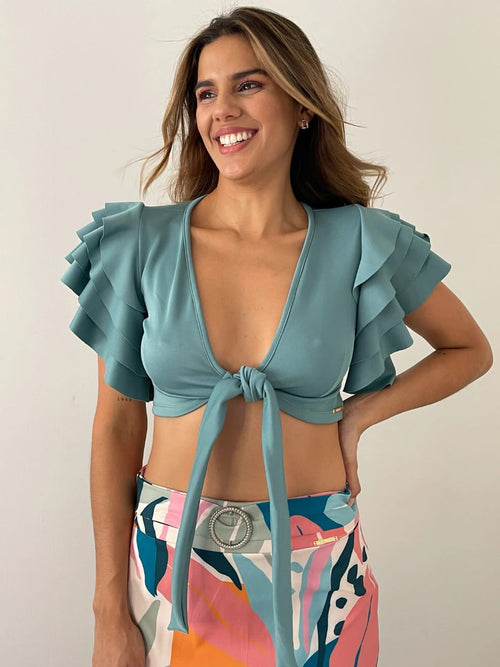 Blusa Corta De Amarrar Manga Bolero