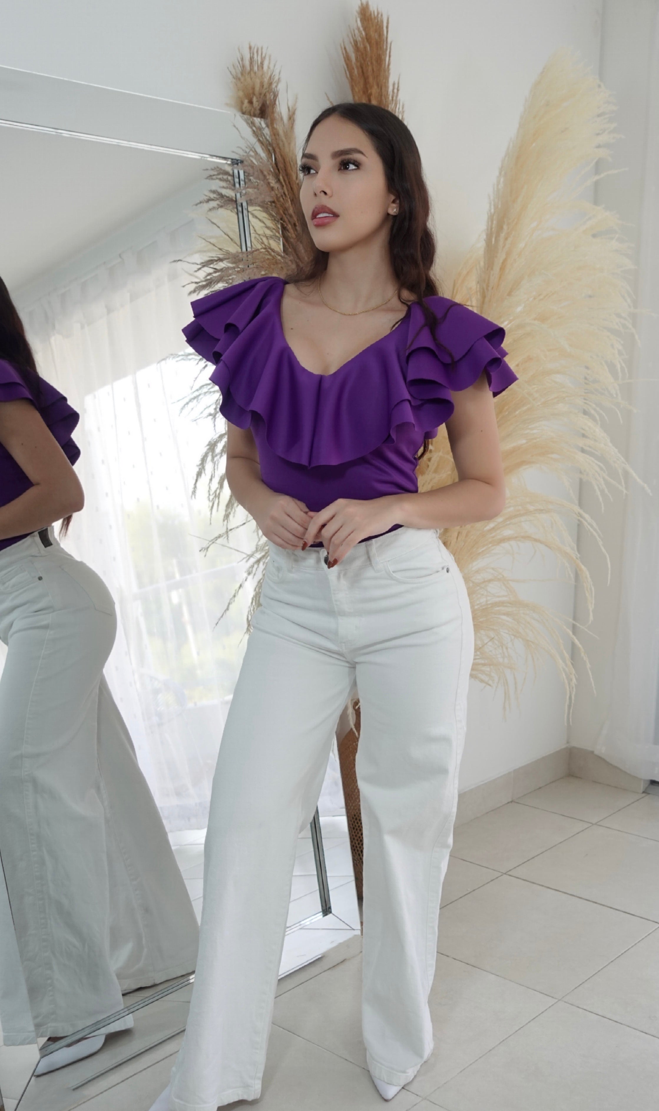Blusa Manga Sisa Cuello V Con Boleros