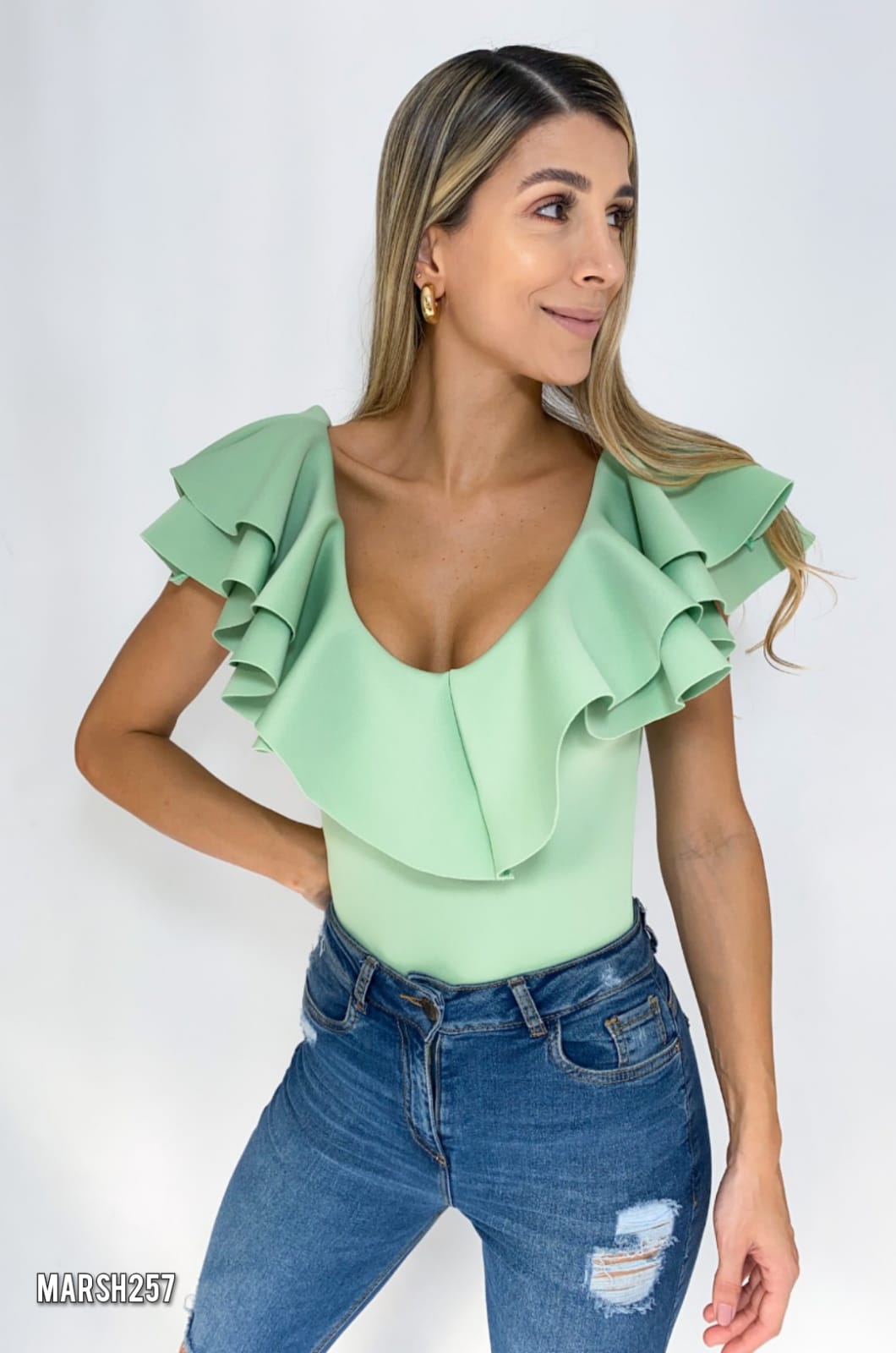Blusa Manga Sisa Cuello V Con Boleros