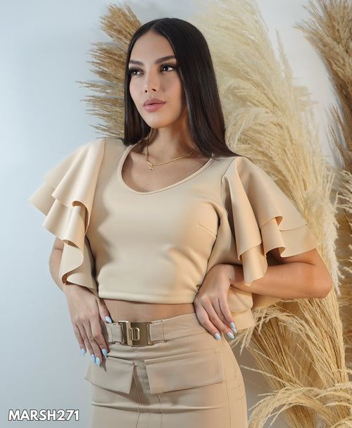 Blusa Corta Cuello V Manga 2Boleros