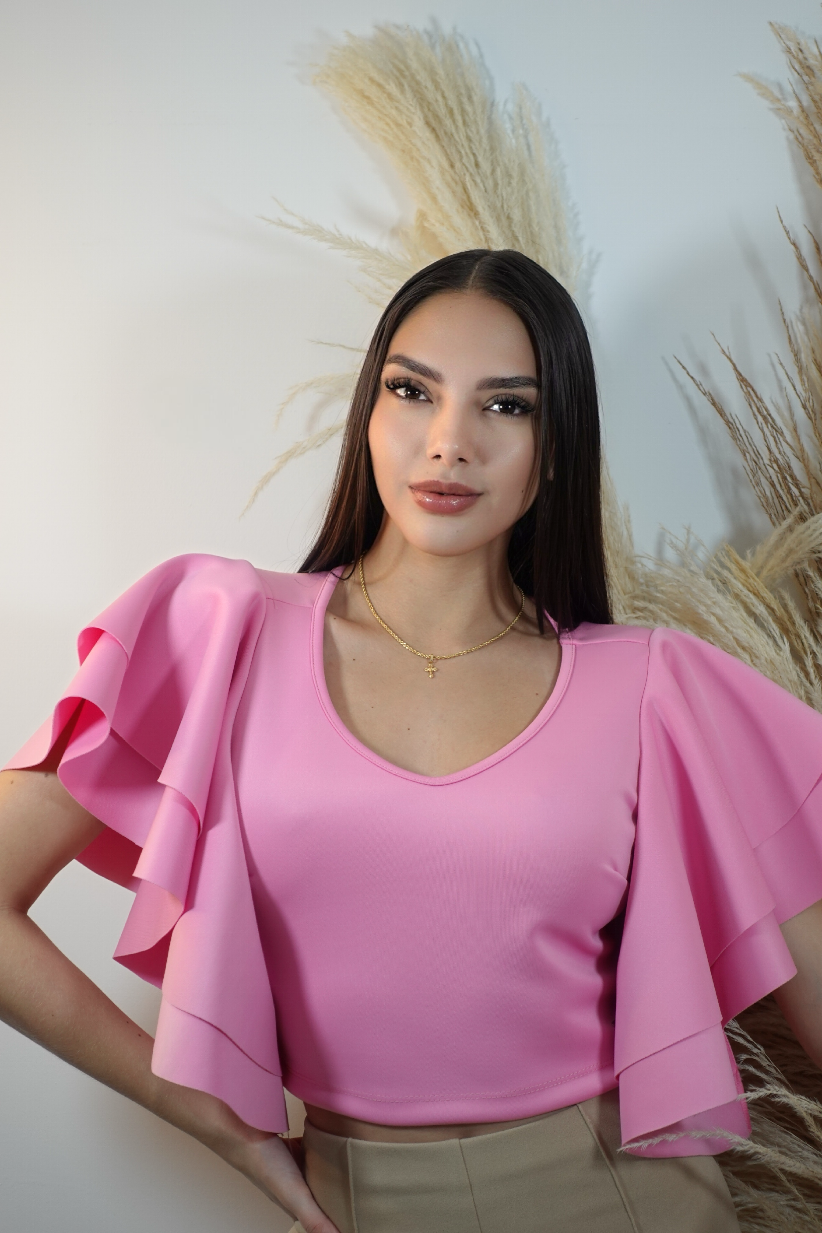 Blusa Corta Cuello V Manga 2Boleros