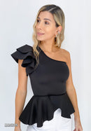 Blusa Asimetrica Volantes Hombro Peplum