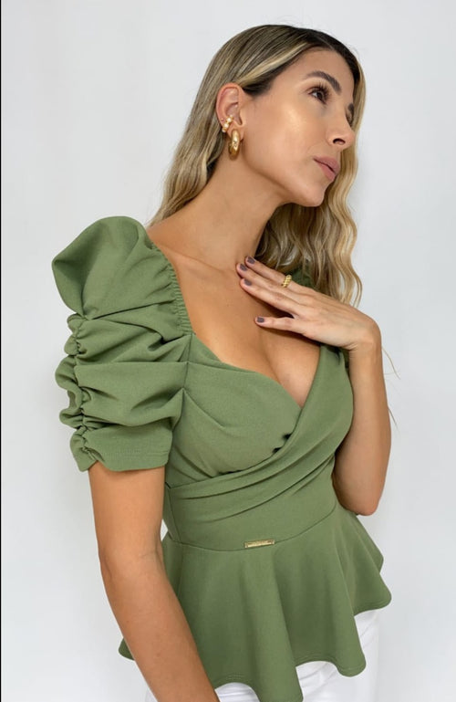 Blusa Manga Bombacha Cruzada Unicolor