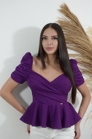 Blusa Manga Bombacha Cruzada Unicolor