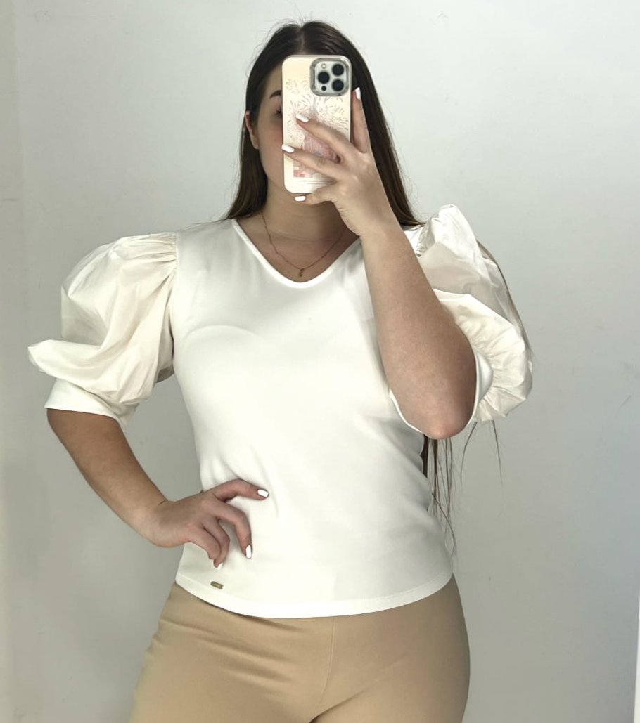 Blusa Scuba Manga Globo En Popelina