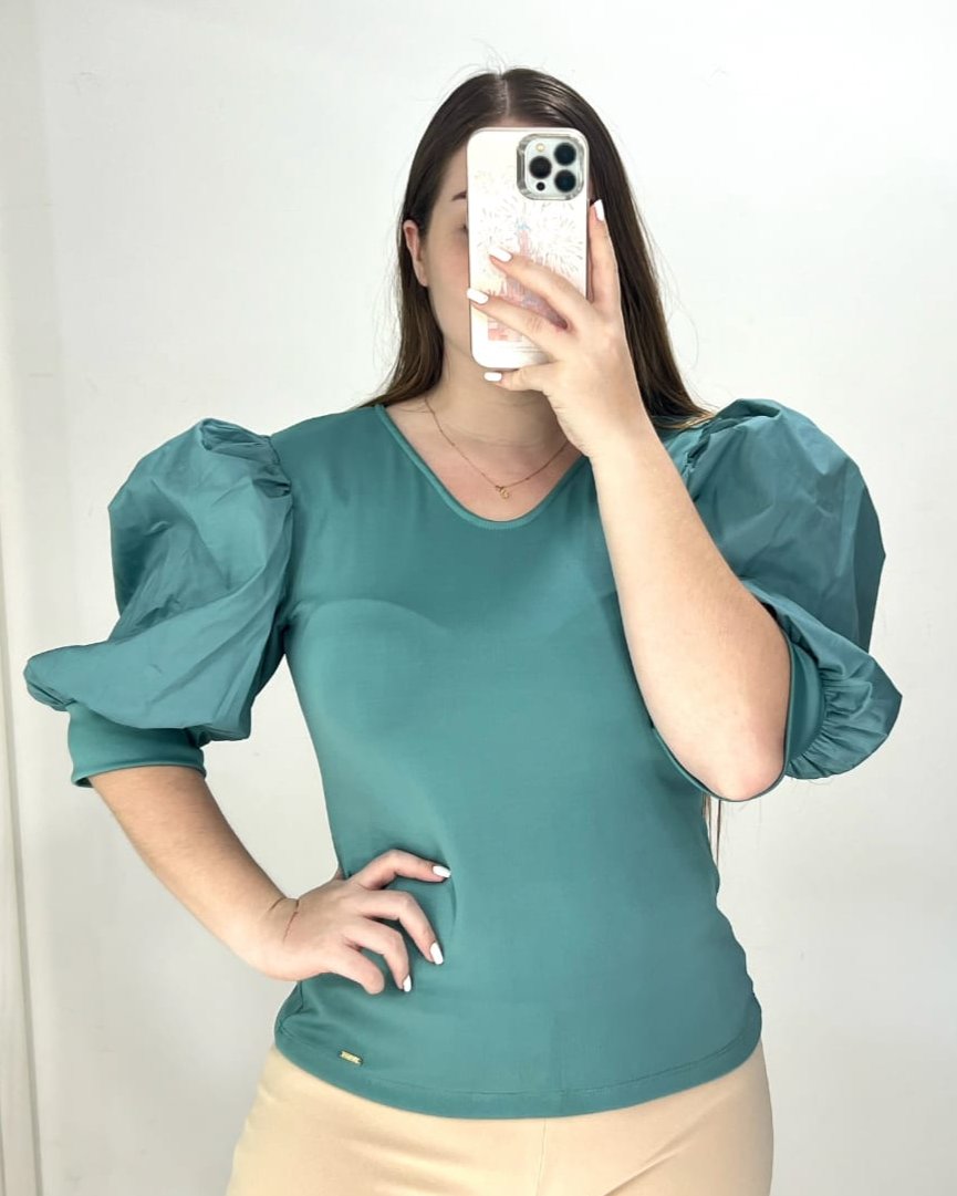 Blusa Scuba Manga Globo En Popelina