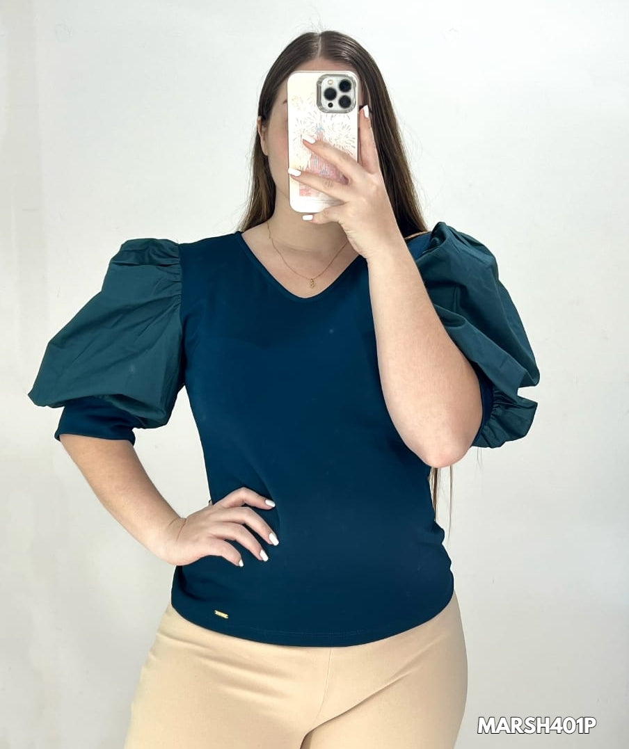 Blusa Scuba Manga Globo En Popelina