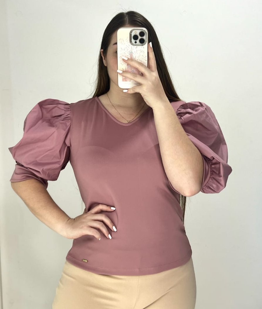 Blusa Scuba Manga Globo En Popelina