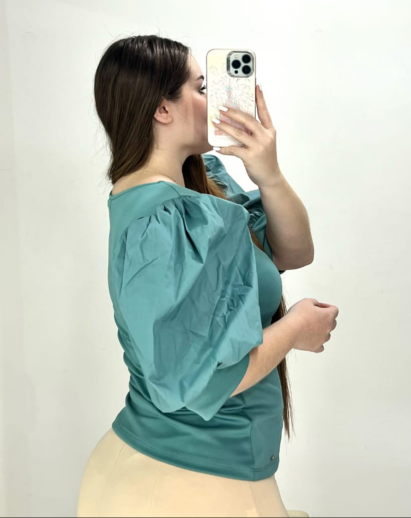 Blusa Scuba Manga Globo En Popelina