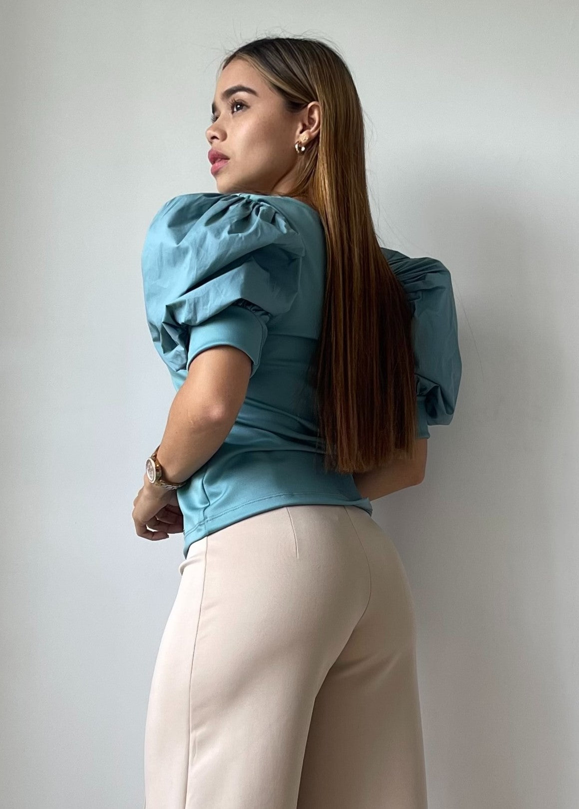 Blusa Scuba Manga Globo En Popelina