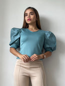 Blusa Scuba Manga Globo En Popelina