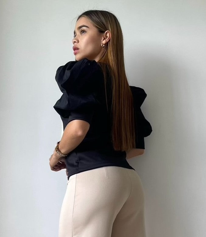 Blusa Scuba Manga Globo En Popelina