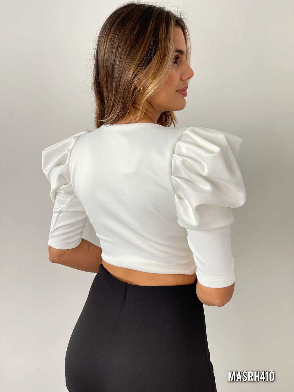 Blusa cruzada manga bombacha