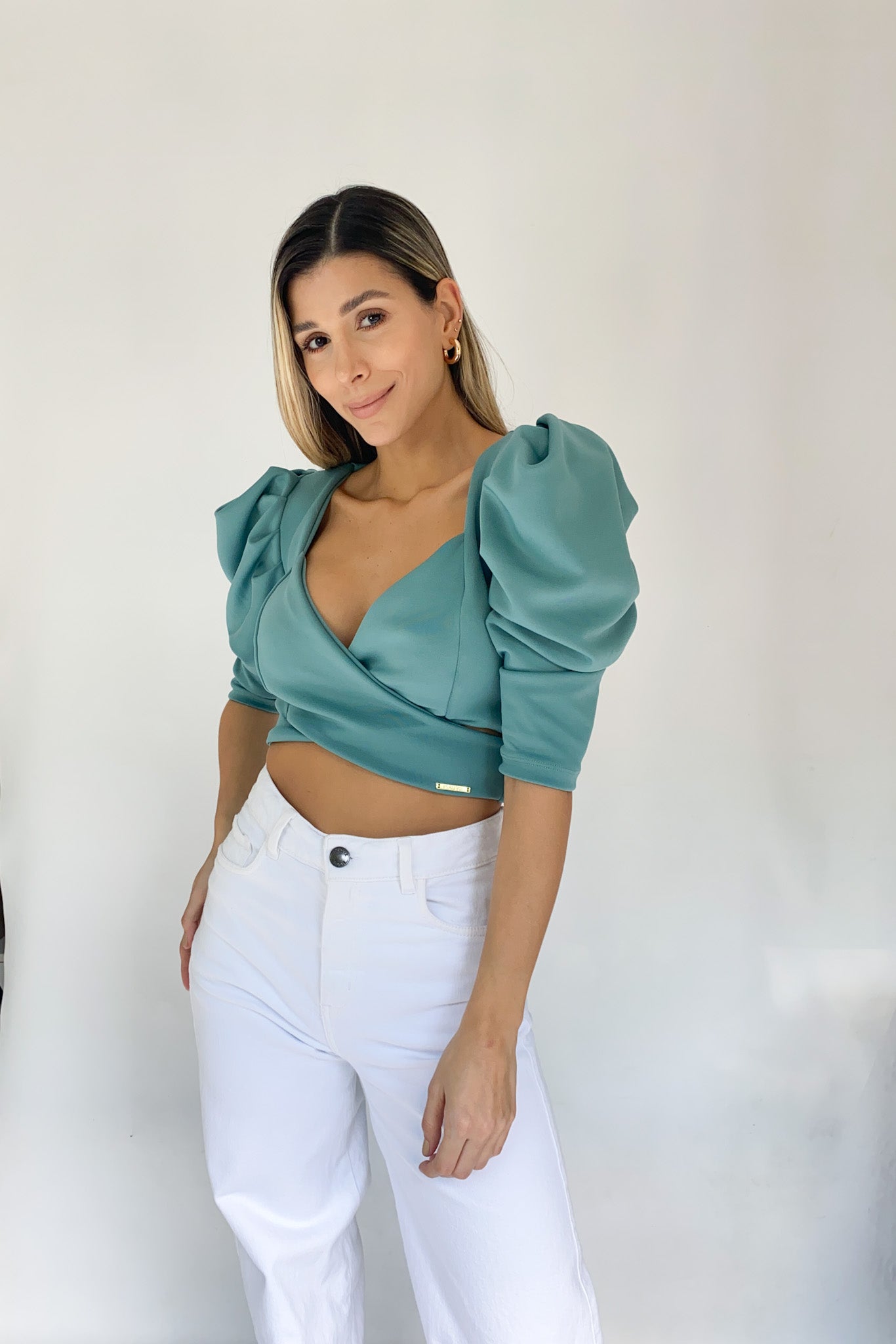 Blusa Cruzada Manga Bombacha