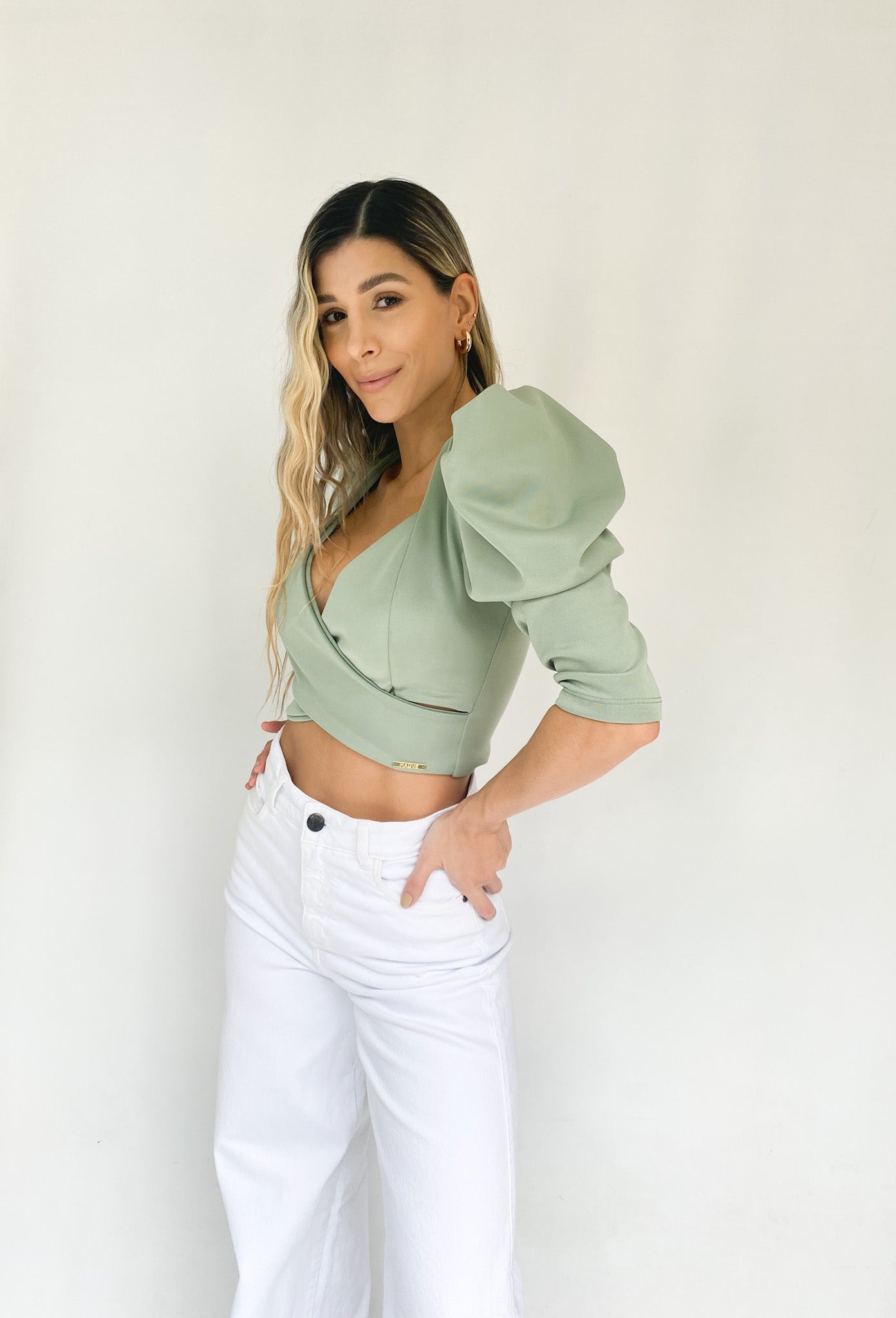 Blusa Cruzada Manga Bombacha