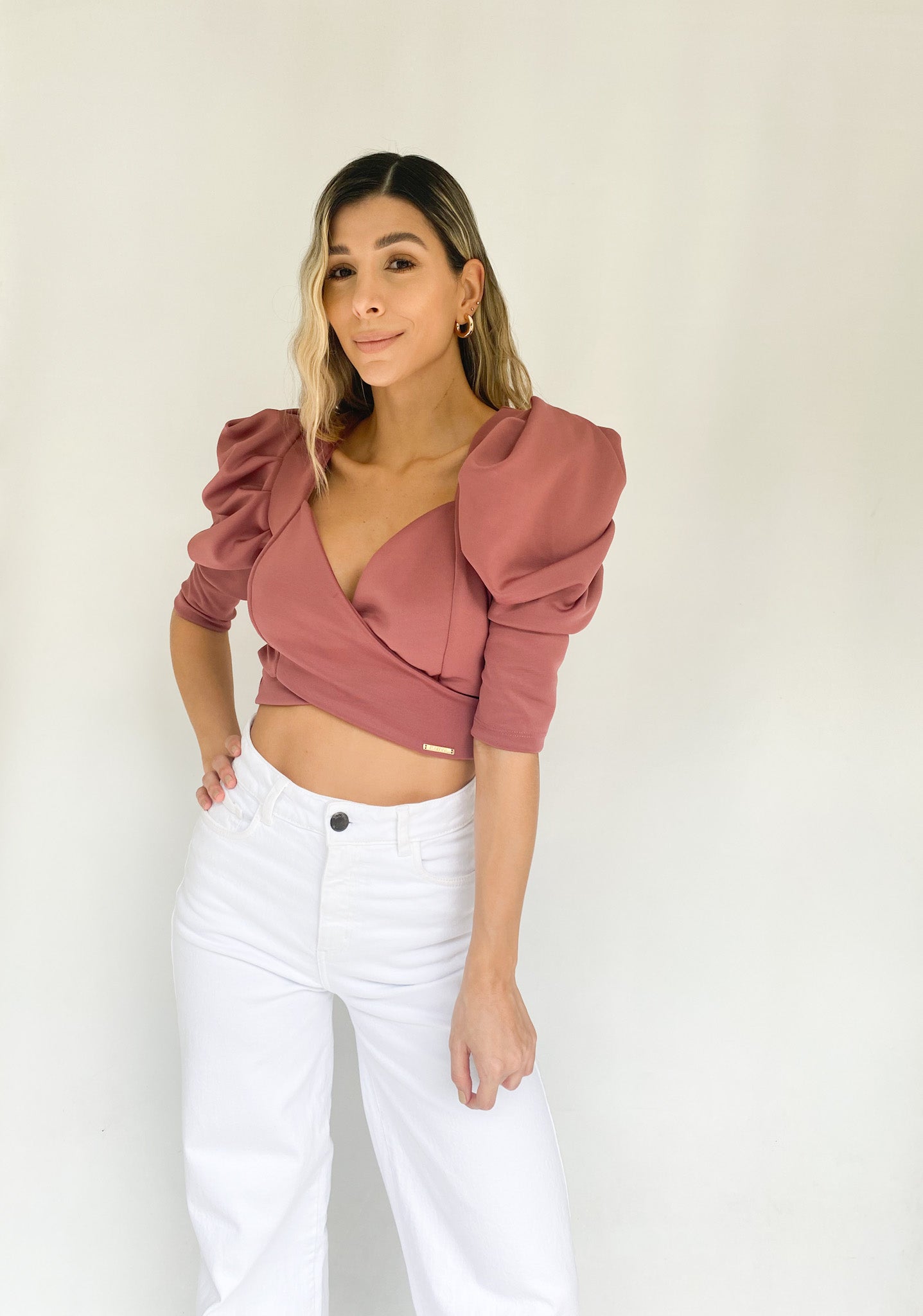 Blusa Cruzada Manga Bombacha