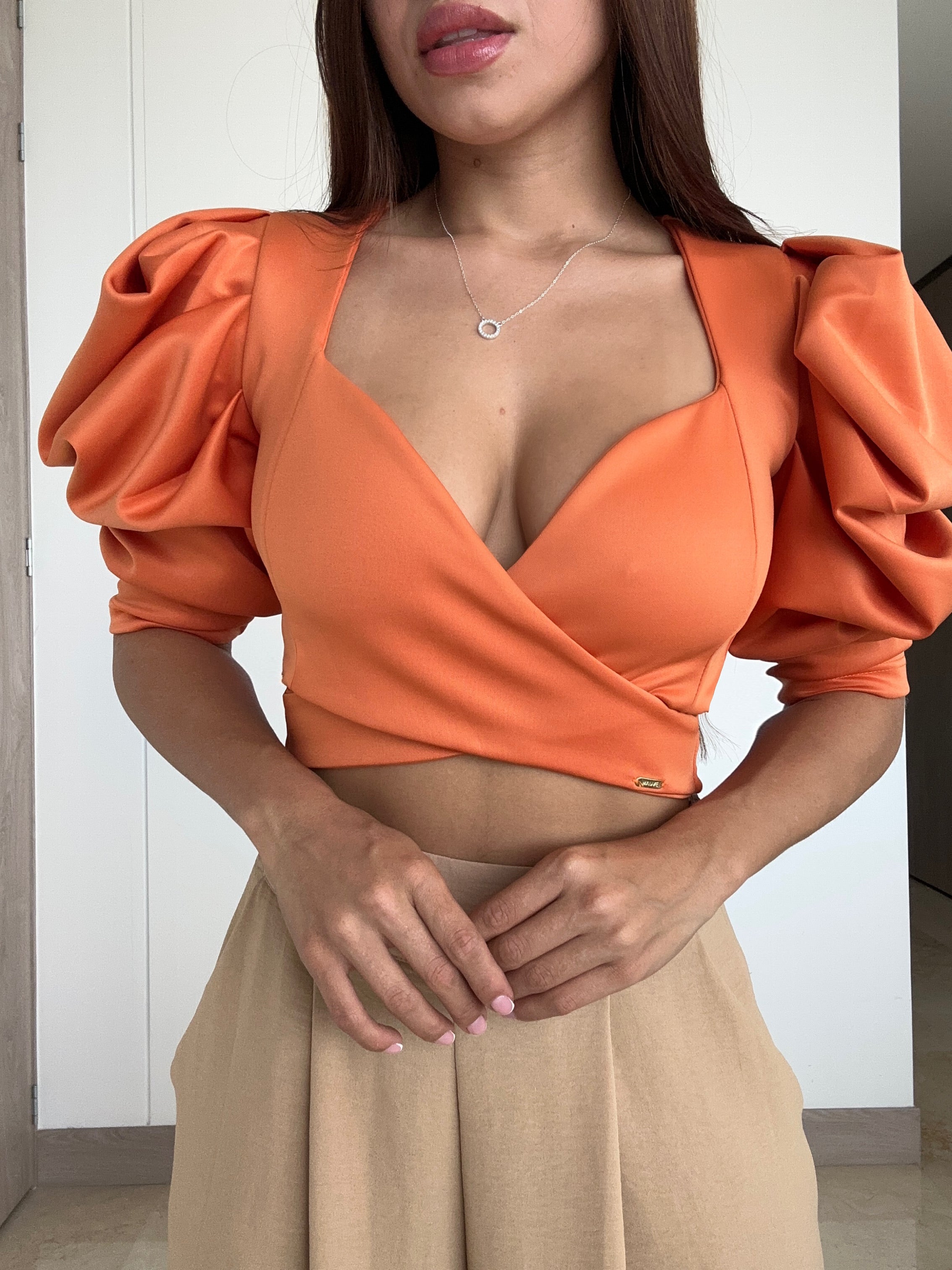 Blusa Cruzada Manga Bombacha