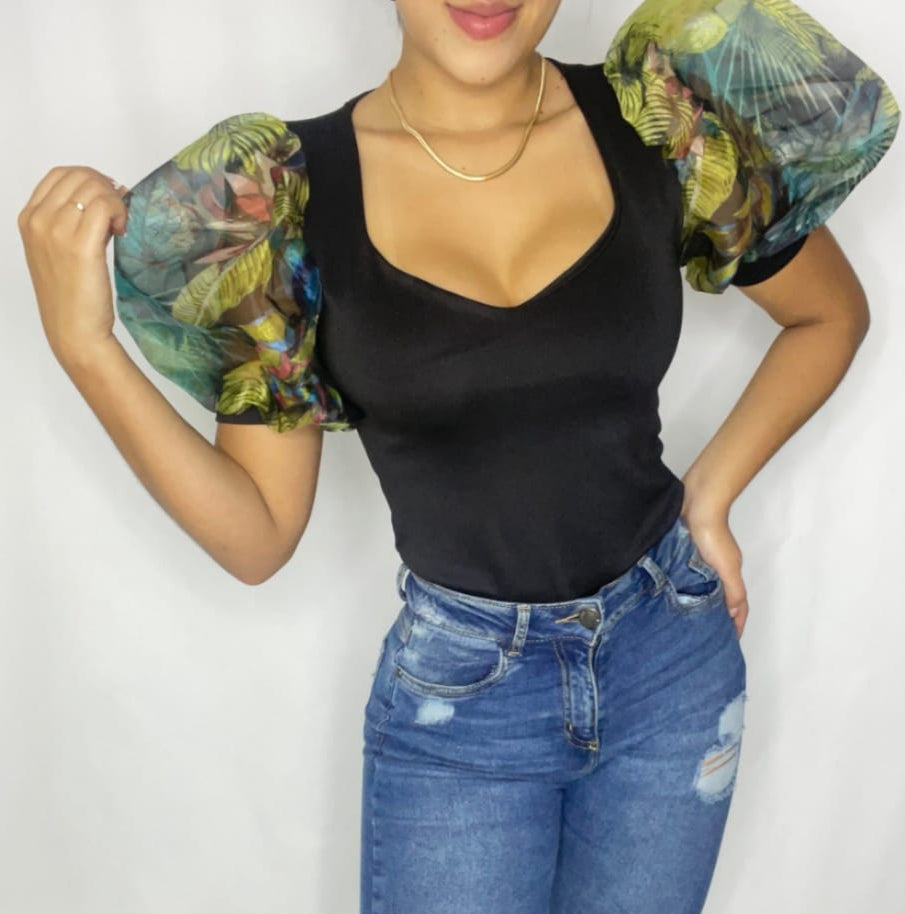 Body manga bombacha estampada