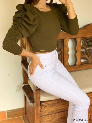 Blusa Corta Manga Zurcida Bombacha