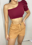 Crop Top Asimétrico Manga Bombacha
