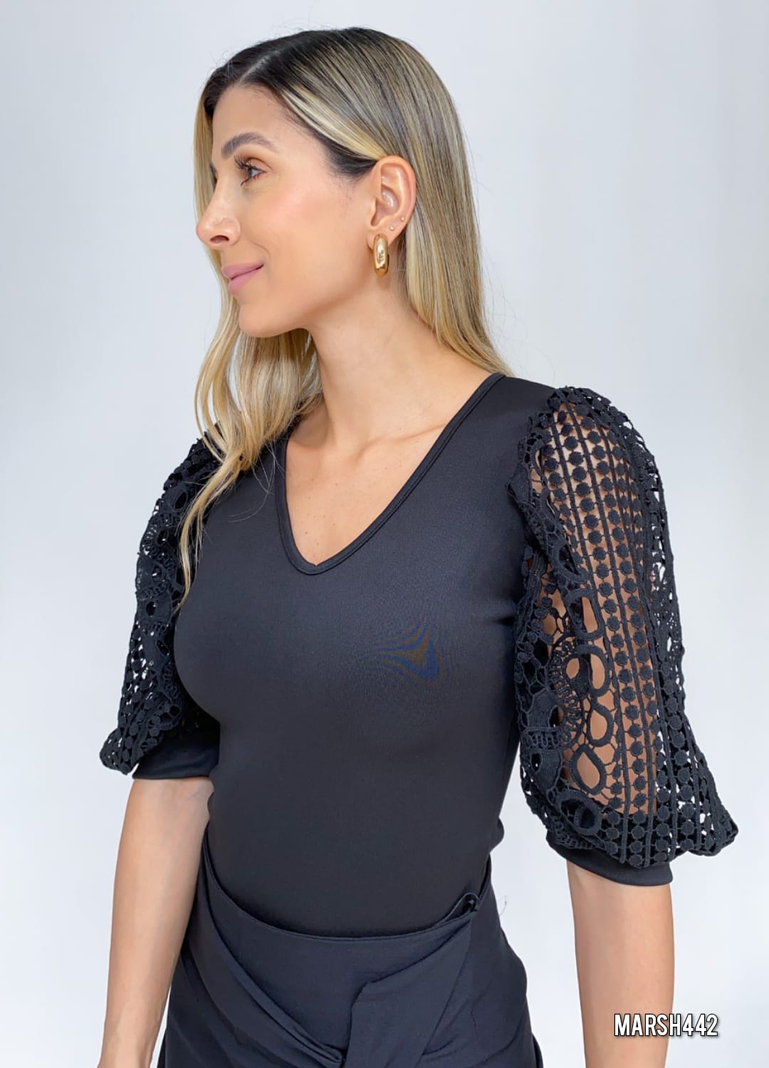 Blusa manga corta cuello v bipiure