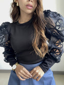 Blusa Cuello Redondo Mangas Encaje