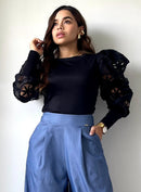 Blusa Cuello Redondo Mangas Encaje