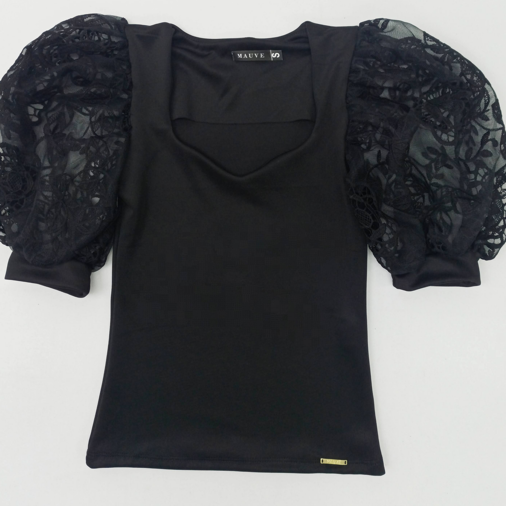 Blusa Cuello V Manga Corta Encaje