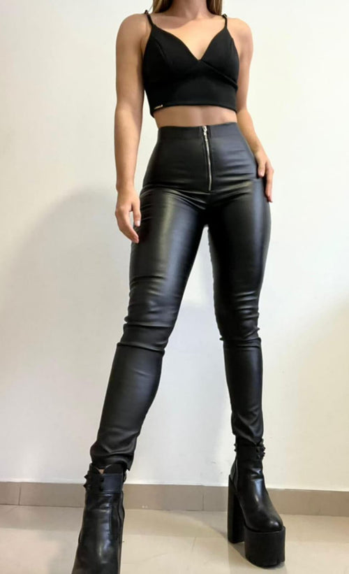 Leggis Cuerina Cierre Bota Tubo