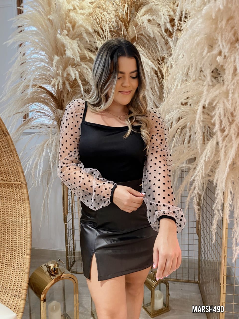 Blusa manga mallatex con pepas