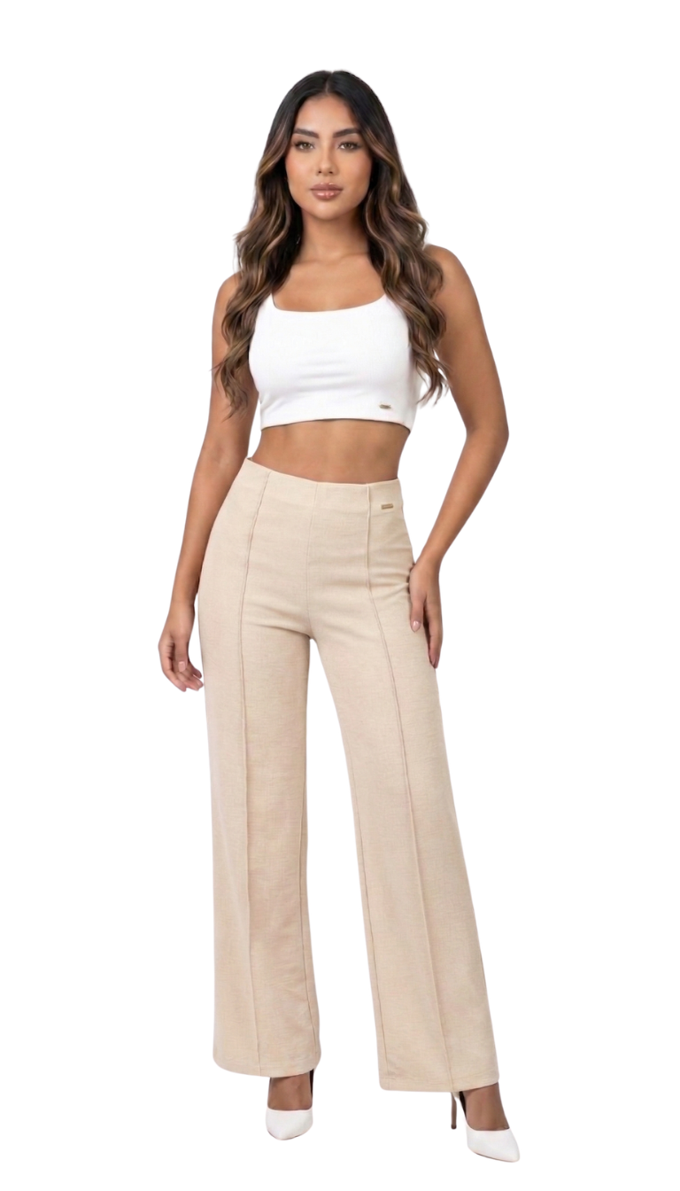 Pantalon Tiro Alto Crepe Vena Delantera