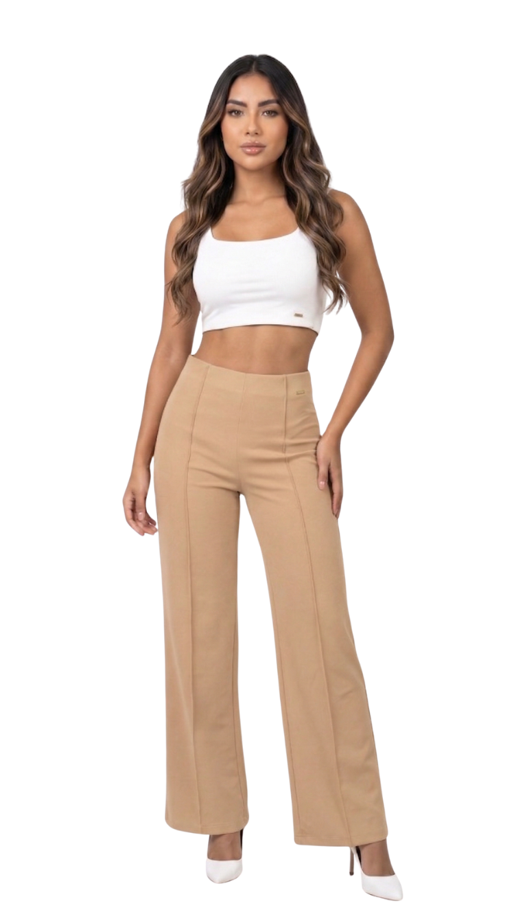 Pantalon Tiro Alto Crepe Vena Delantera
