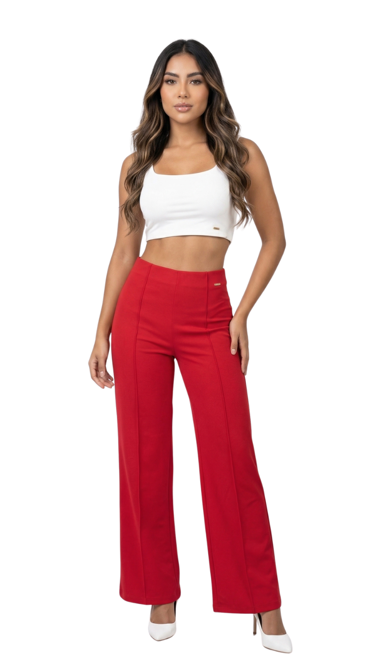 Pantalon Tiro Alto Crepe Vena Delantera