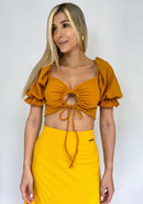 Blusa Manga 3/4 Hombreras Nudo Centro