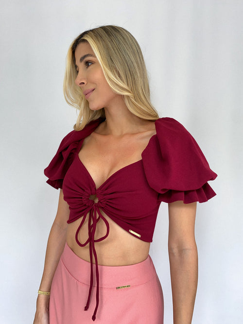 Blusa Manga 3/4 Hombreras Nudo Centro