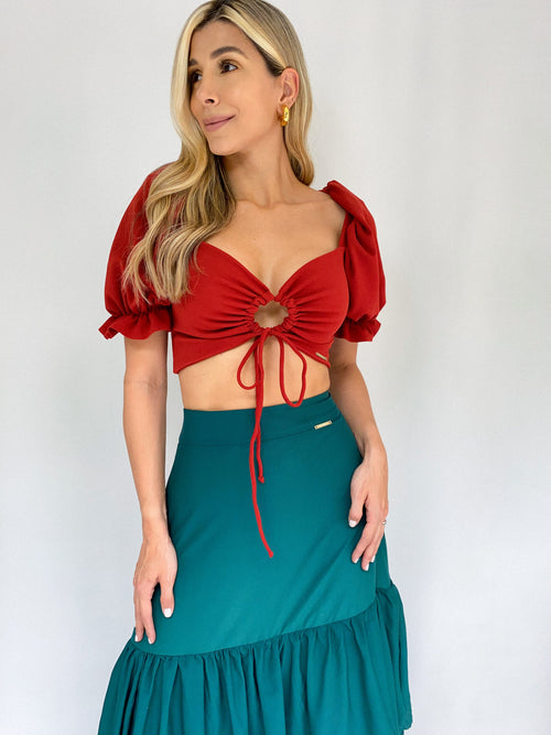 Blusa Manga 3/4 Hombreras Nudo Centro