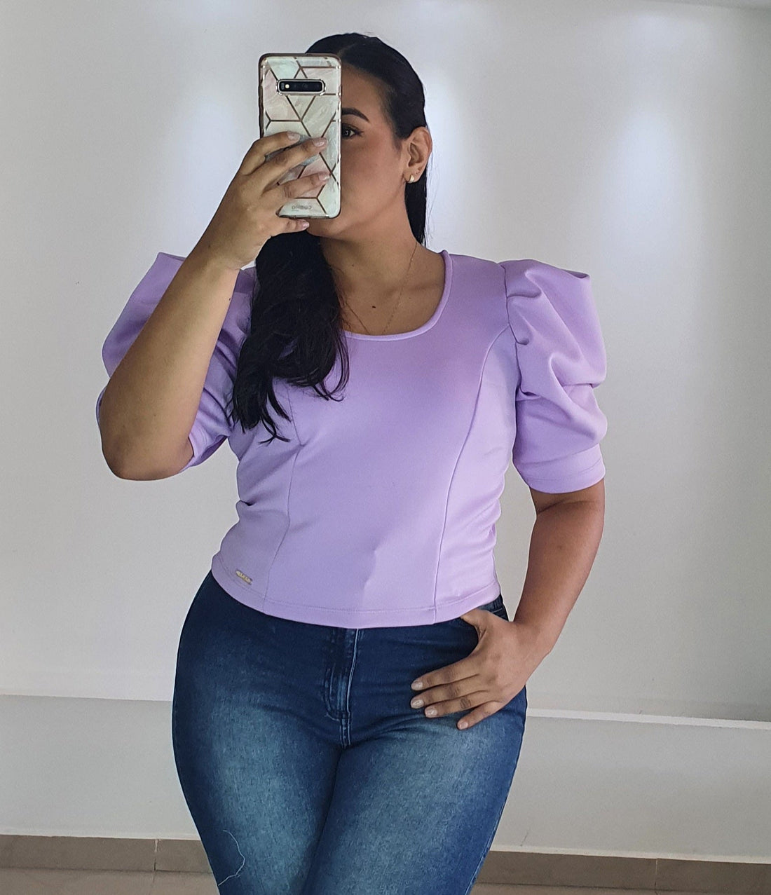 Blusa Manga Bombacha 3/4 Cuello En U