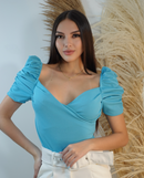 Body Manga Corta Zurcida Escote Cruzado