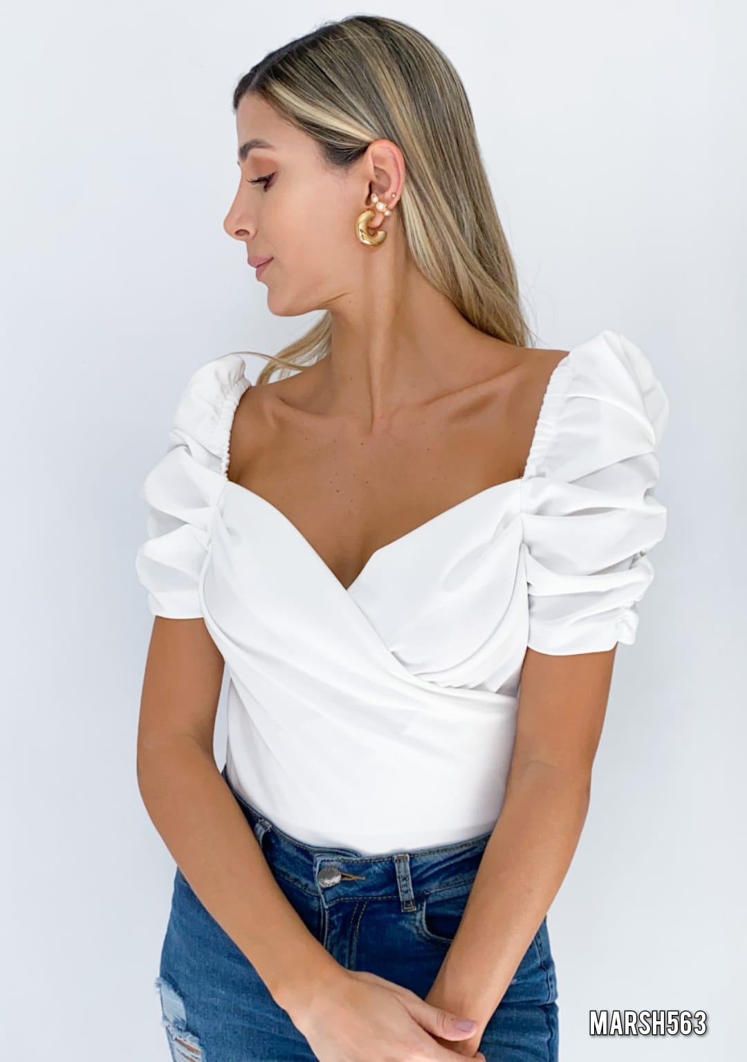 Body Manga Corta Zurcida Escote Cruzado