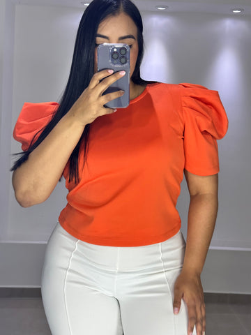 Blusa Cuello Redondo Manga Bombacha Plus