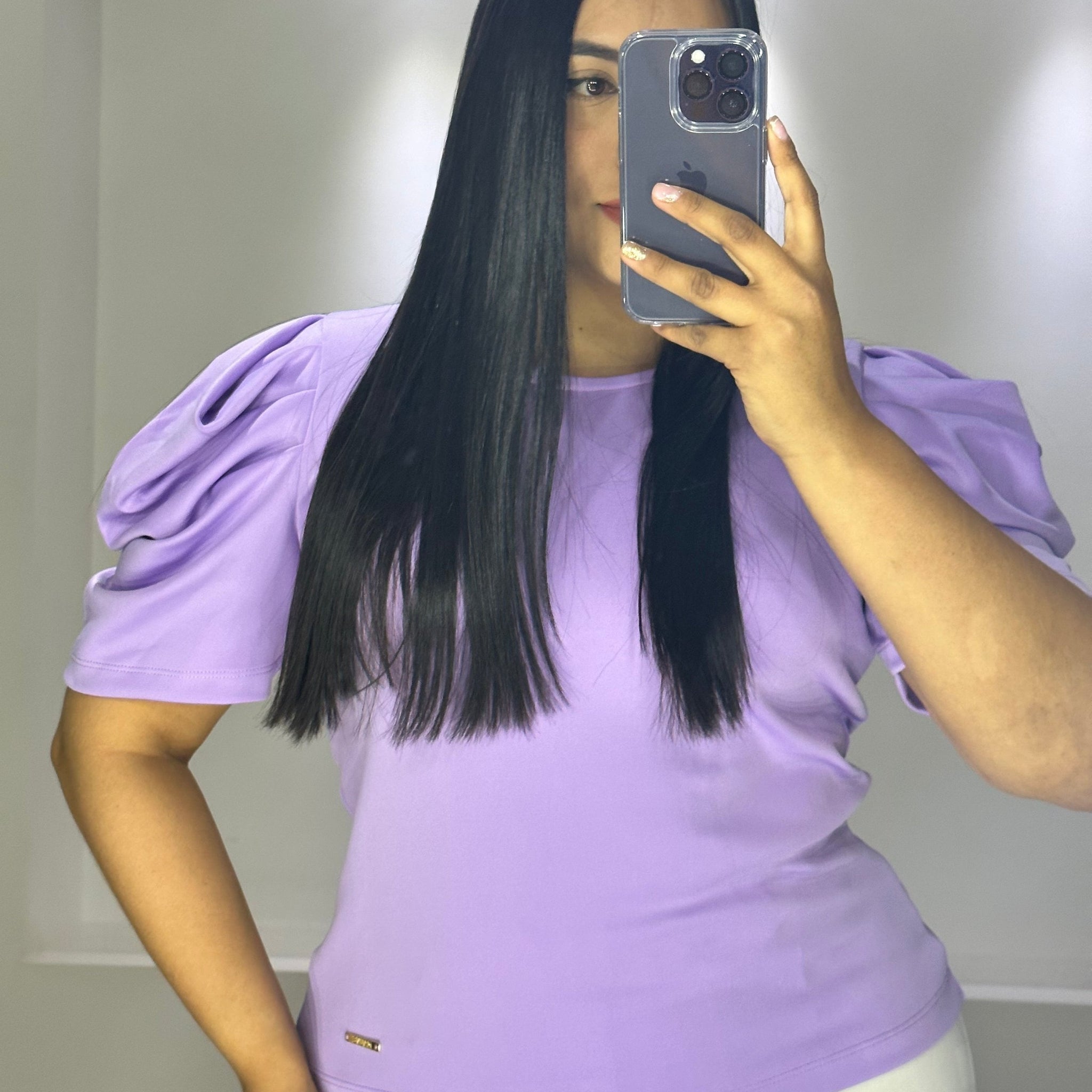 Blusa Cuello Redondo Manga Bombacha Plus