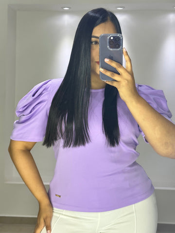 Blusa Cuello Redondo Manga Bombacha Plus