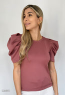 Blusa Cuello Redondo Manga Bombacha