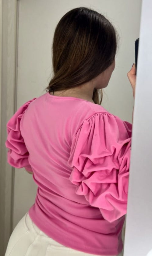 Blusa Manga Bombacha Cuello Redondo Plus